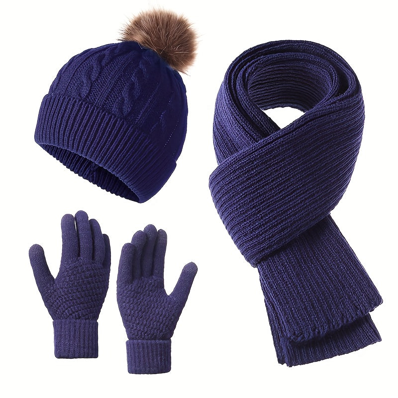 Hat, Scarf, and Gloves 3pcs Set