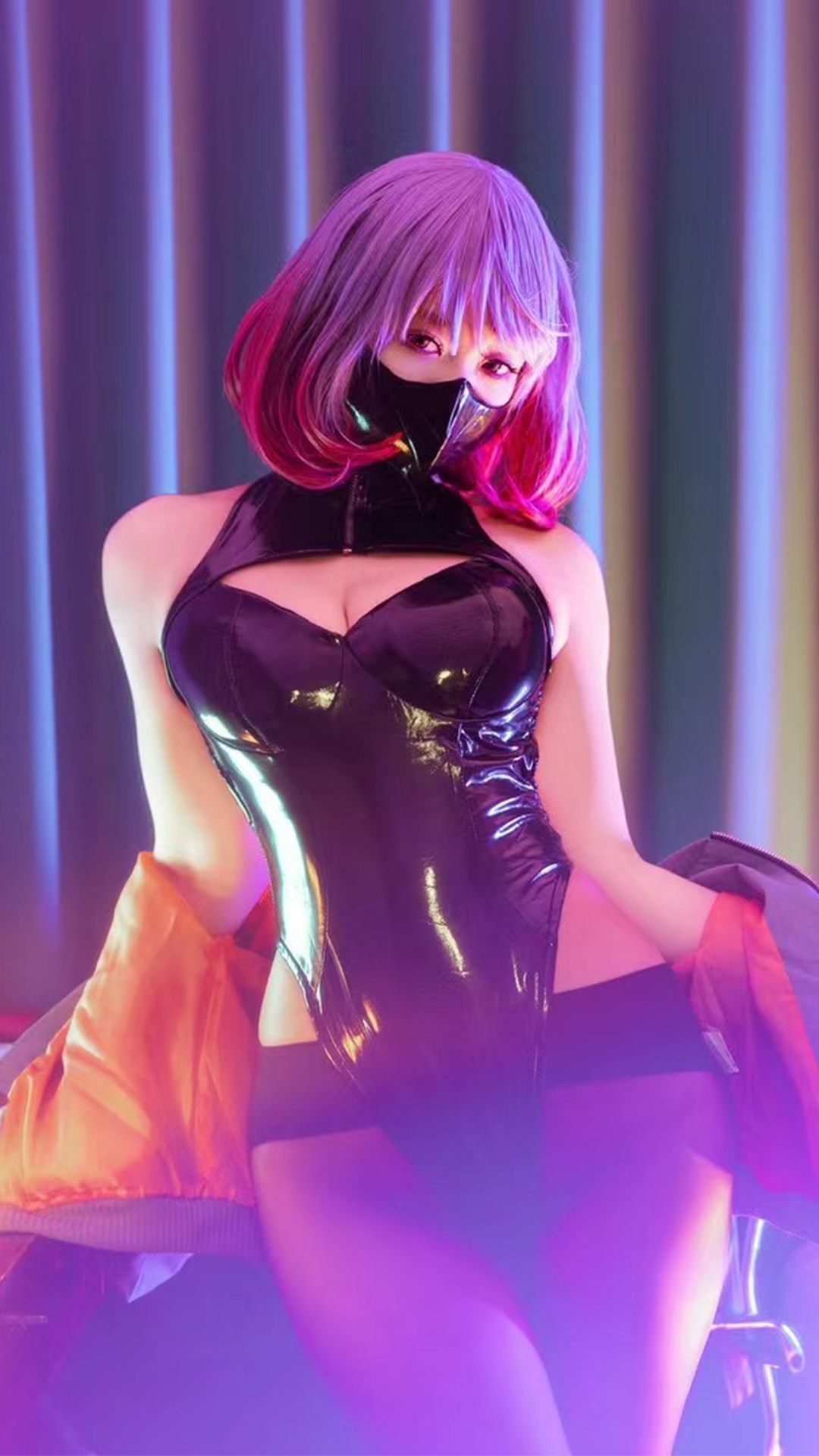 F-7801 Two-dimensional uniform, patent leather queen suit, mirror gel suit, concealed button-down jumpsuit