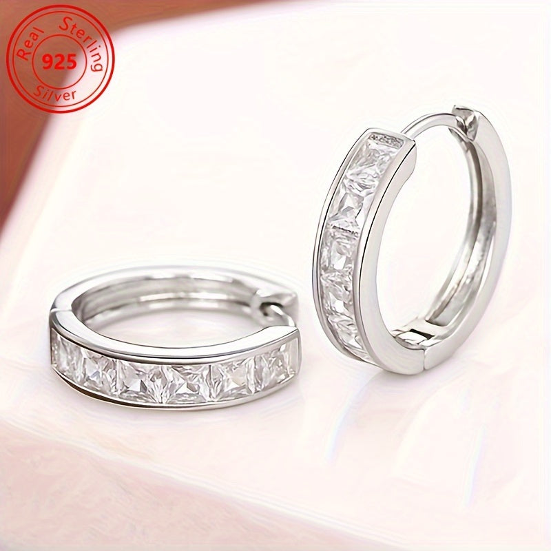 2 Pairs of S925 Pure Silvery Earrings - Fashionable and Simple Zirconia Earrings - Shining Daily Wear for Women - Hypoallergenic, Lightweight Earrings, Suitable for Any Outfit and Date, as a Gift for Women