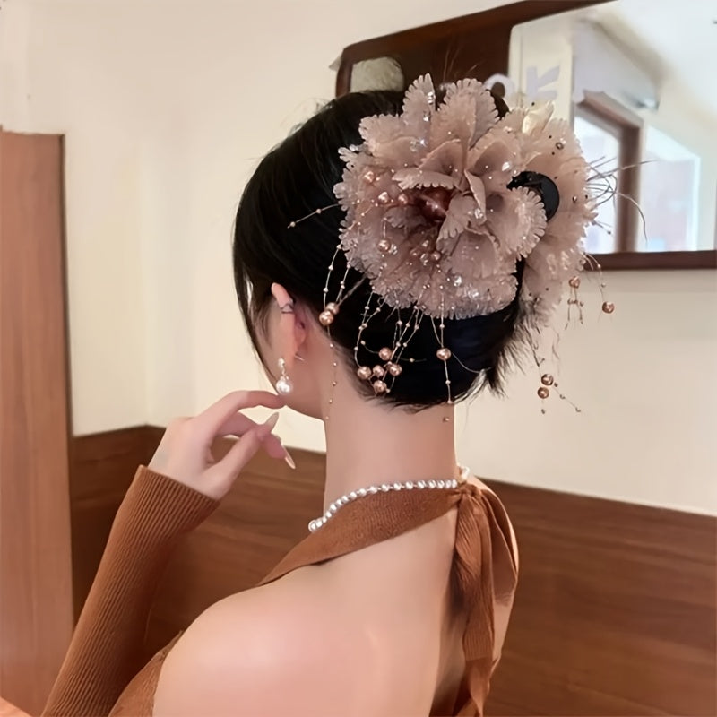 Feathers,, Tassels, Flowers, Hair Clips, Fluffy Peony Flowers, Grabbing Clips, Showing Hair Volume, Shark Clips, Temperament, Headflowers, Hair Accessories