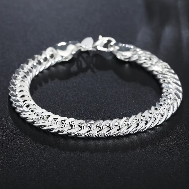 925 Sterling Silver 10Mm Wide Chain Bracelet, Cuban Link Design for Men And Women - Elegant Vintage Bohemian Style, Durable And Tarnish-Resistant, Perfect Gift for Weddings, Parties, Everyday Wear - Ideal Christmas/Halloween Present