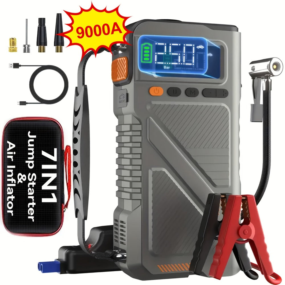 6000A Jump Starter with Air Compressor, 7in 1 Function Jump Box 150PSI Jump Starter Battery Pack with Digital Tire Inflator, Car Battery Charger Portable for 2.64gal Gas Or2.38gal Diesel Battery Charger, Car Jumper Starter Portable, 6000A& 8000A