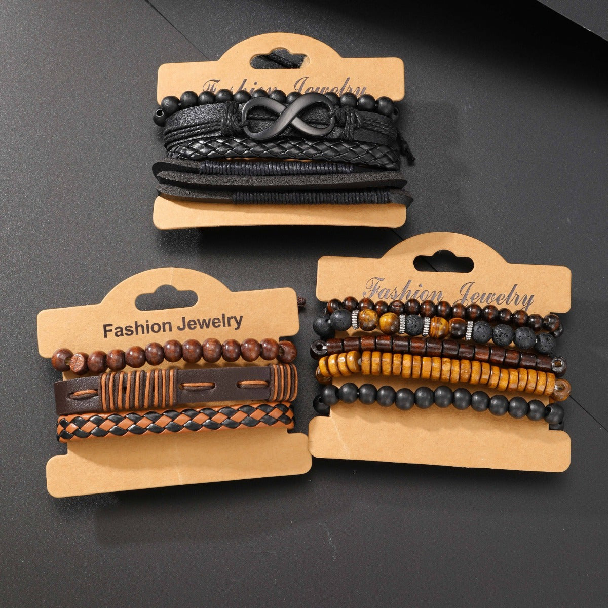 12pcs Vintage Men's Bracelet Set Woven Leather Tiger Eye Stone and Moonstone Beads Synthetic Fiber Rope Suitable for Casual and Party Wear Fashionable Jewelry