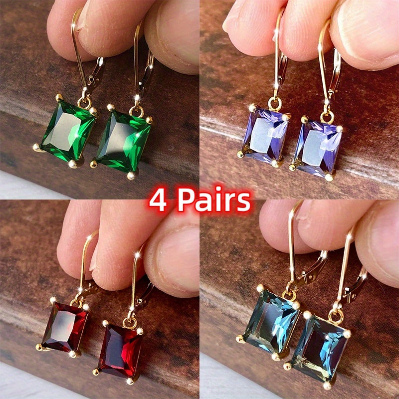4 pairs of sets, purple/ green/ red/ blue, Women's earrings, earrings.