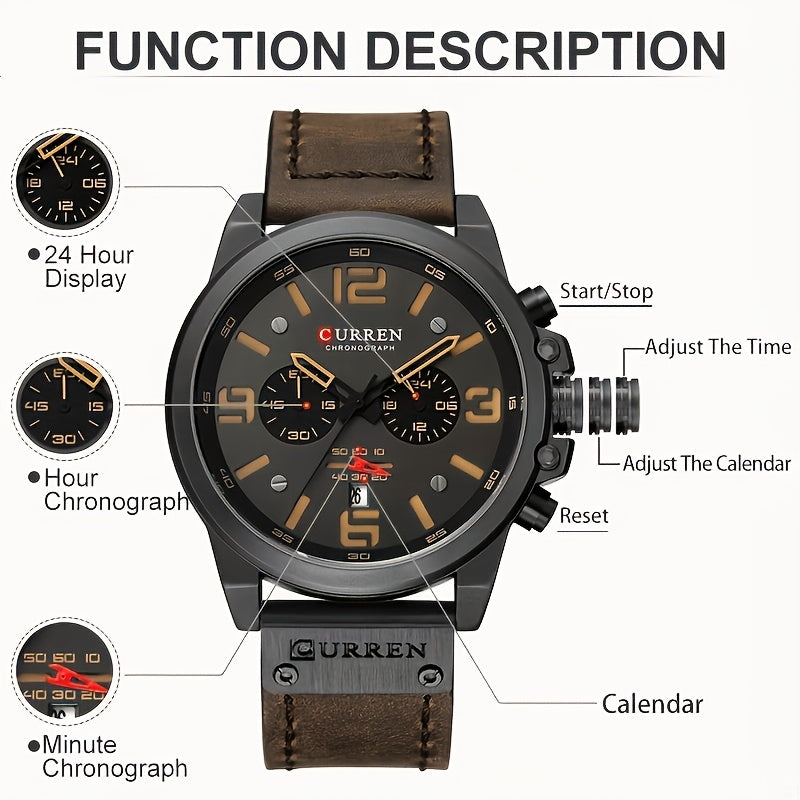 Men's Casual Sports Watch - Multifunctional with Timer and Calendar