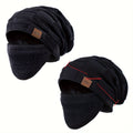 2SETS Beanie Hat for Men And Women Winter Warm Hats Knit Slouchy Thick Skull Cap with Face Cover, Hair Additions, Thanksgiving Christmas Gift for Men
