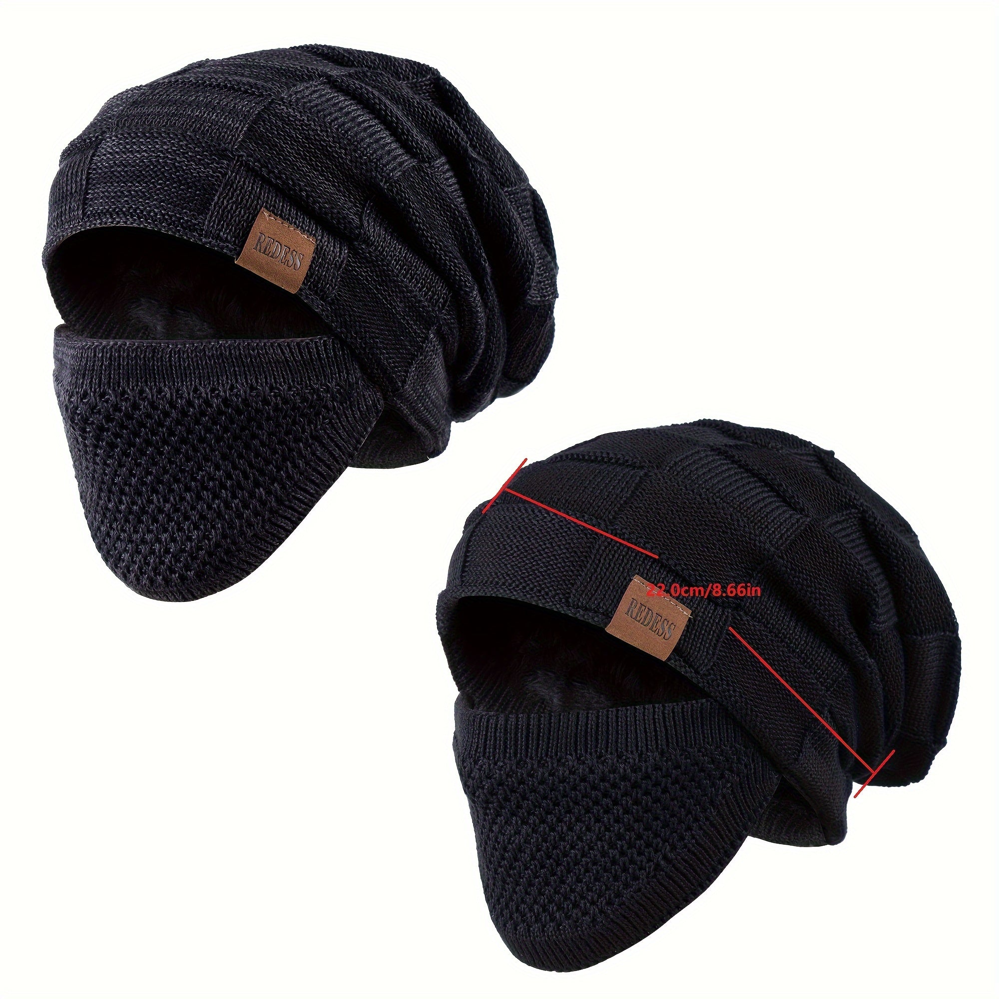 2SETS Beanie Hat for Men And Women Winter Warm Hats Knit Slouchy Thick Skull Cap with Face Cover, Hair Additions, Thanksgiving Christmas Gift for Men