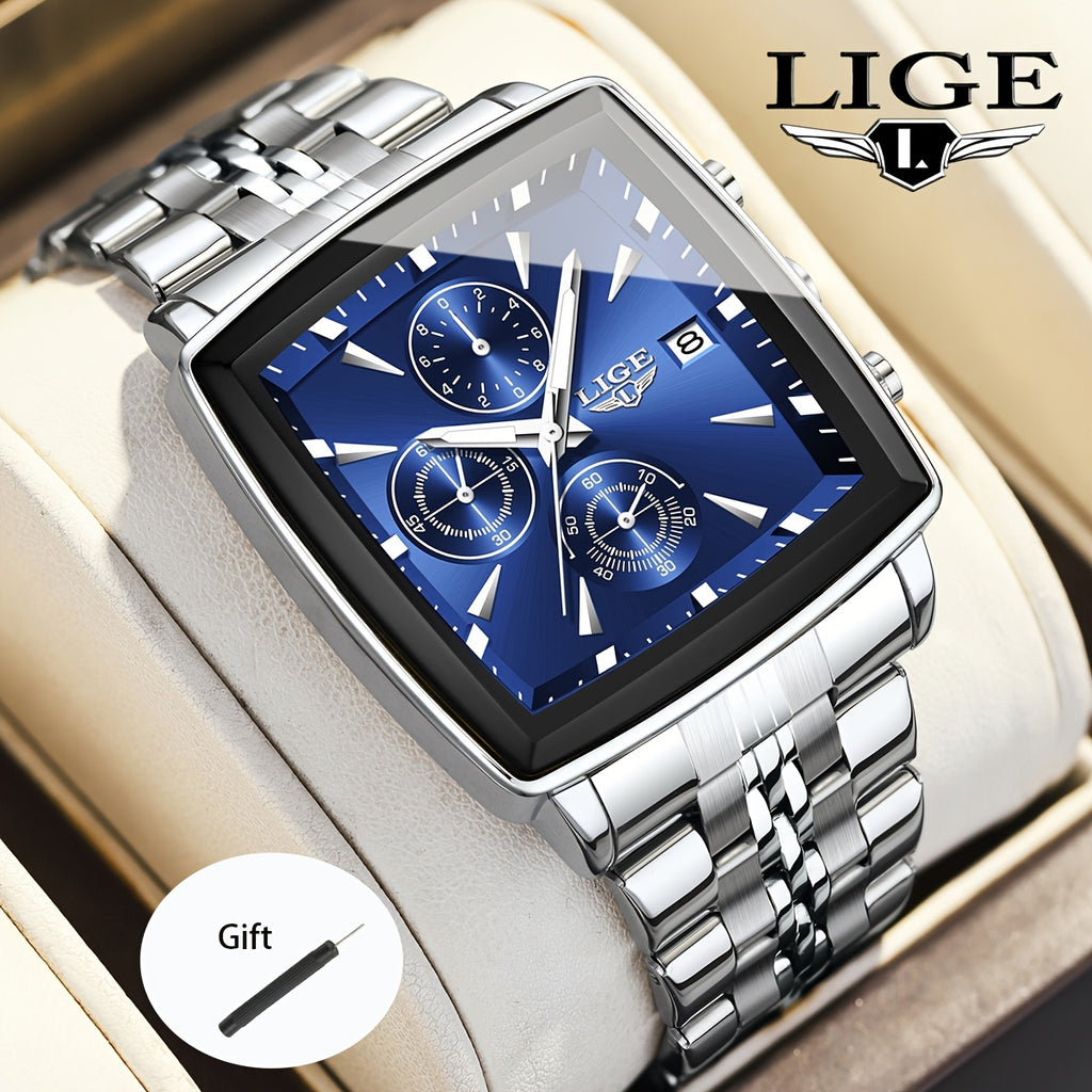 LIGE Watch Men'S Watches, Fashion Watches, Analog Watches, Youth Watches, Outdoor Sports Watches, Square Watches, Calendar Displays, Blue Watches, Black Watch, Golden Watches, Birthday Gift, Graduation Gift, Holiday Gift, Complimentary Case Opener