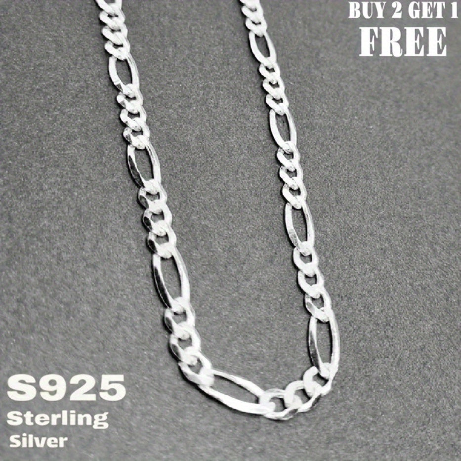 Silvery Jewelry Special, 925 Silver Rough Figaro Necklaces Buy 2 Get 1 Free And Comes With A Beautiful Gift Box, Fashionable And Versatile, Men'S Necklace, Women'S Necklace, You Can Give It For Your Own Use, The Perfect Gift.