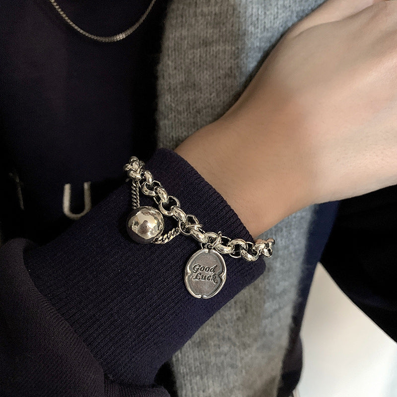 925 Silver 'Good Luck' Hanging Bracelet, Hip Hop Cool Ball Fashion Additions, Women'S Daily Wear Jewelry - The Perfect Gift Choice!