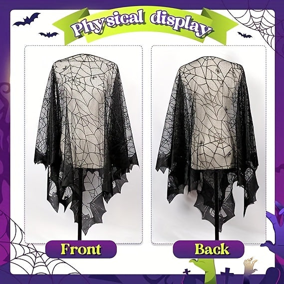 Women'S Black Magic Spider Web Bat Cloak - Halloween Horror Gentle Shawl Costume Accessory, Machine Washable