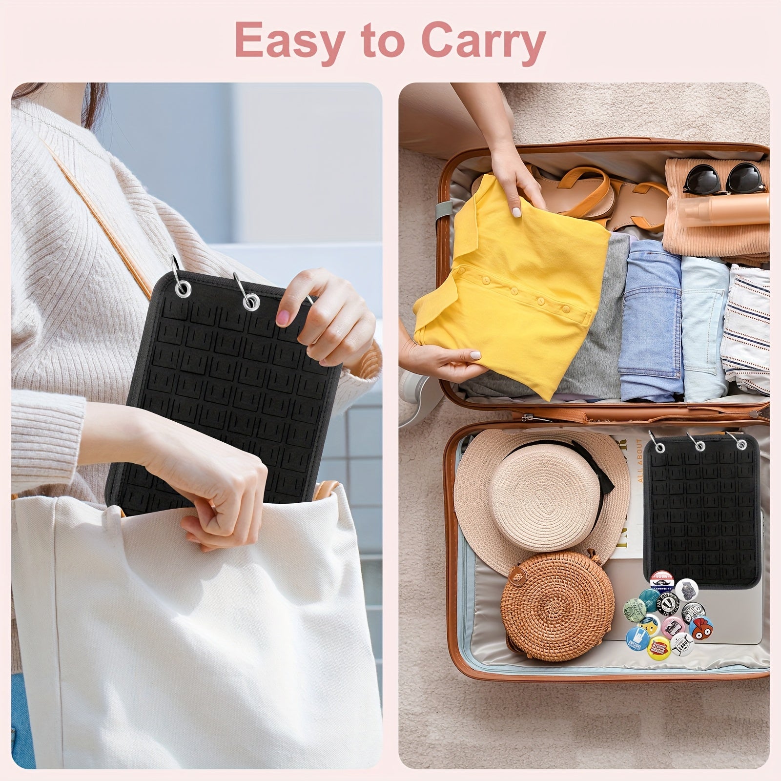 Portable Badge Storage Rack with 5 Pages, Felt Pin Display Holder with 3-Ring Binder Design, Detachable Jewelry Organizer for Badges, Brooches, And Earrings