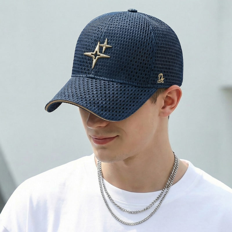 [Breathable Mesh Cap] New Breathable Mesh Baseball Cap, Unisex Star Embroidered Peaked Hat, Outdoor Casual Sunshade Cap