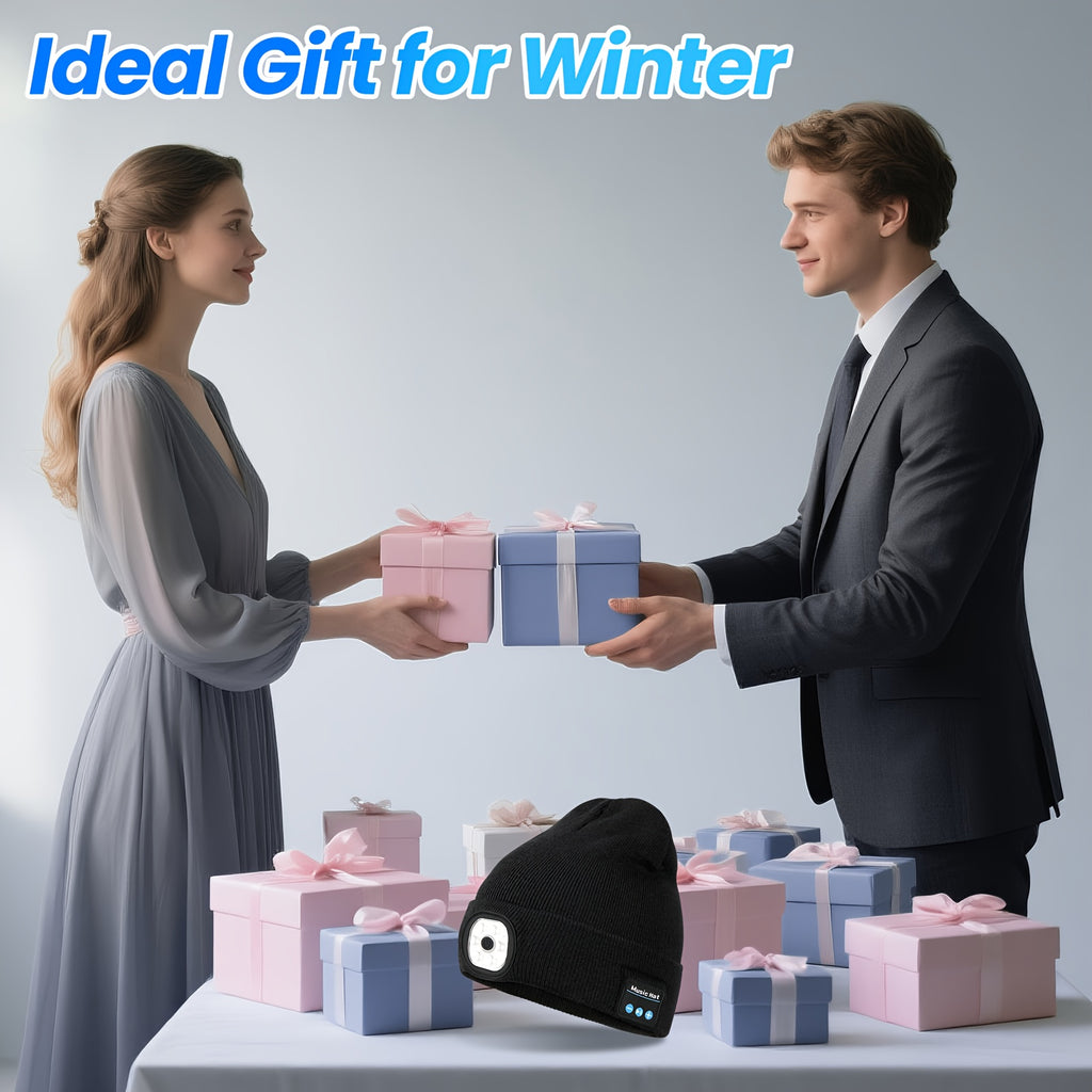 NIUPHIA LED Beanie Hats with Lights, Knitted Hats, LED Light Illumination, Music Hats with Headphones, Warm Hats, Suitable for Outdoor Night Running And Night Fishing, Christmas Light Hats, Unique Christmas Birthday Gifts, Black for Men And Women