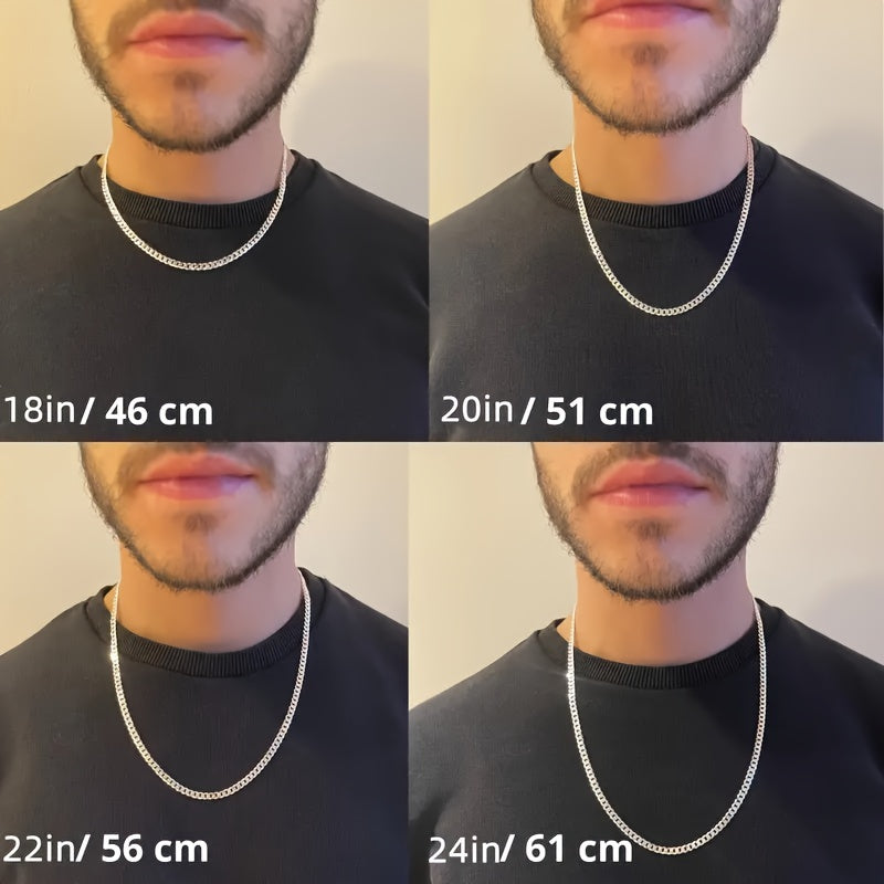 Buy two,Get one Free,Cuban Link Chain for Men Silver Chain for Men 925 Sterling Silver Necklace for Men Women Cuban Chain Necklace Silver Toned Width 4/6mm Mens Chain Necklaces 18, 20, 22, 24, Inch