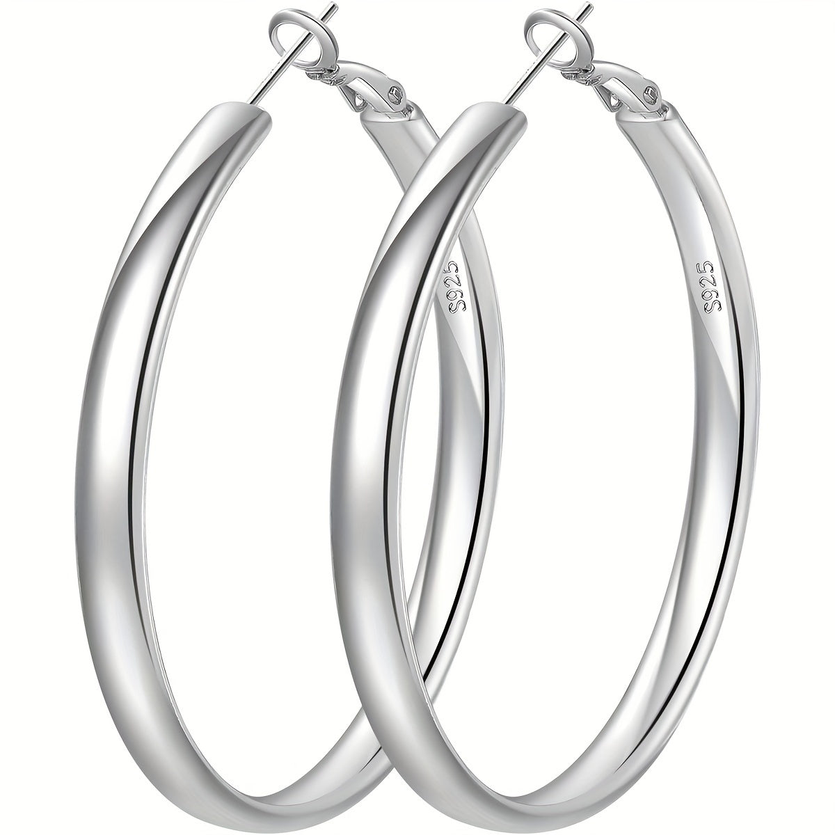 [Sterling Silver Hoop Earrings] A Pair Of 925 Sterling Silver Women's Round Earrings, Hypoallergenic Large Silvery Hoop Earrings, Lightweight Thick Silvery Hoop Earrings 5MM Wide Women's Large Hoop Earrings (30/40/50/60/70MM) (30mm Silvery Weight 3.2, 40m