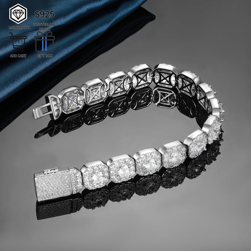 50 Carat(including 2 Carats* 13 Large Moissanite) Moissanite Bracelet, High-end Luxury Sparkling Moissanite Bracelet for Men and Women, Paired with Exquisite Gift Box, Suitable for Birthday Gifts, Fine Jewelry, Lovers' Anniversary Gifts Plat