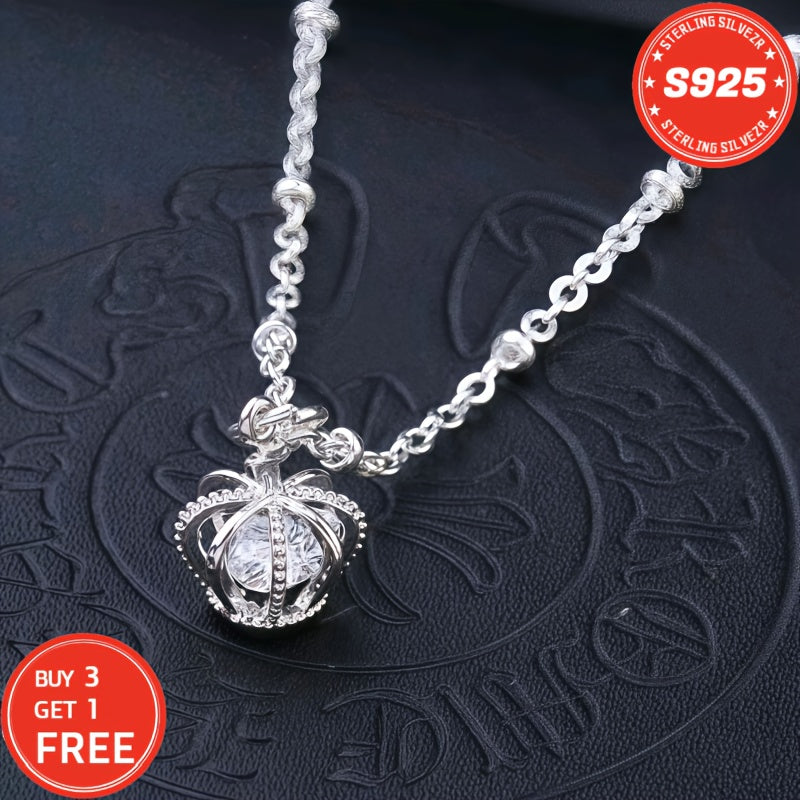 S925 Pure Silvery 5A Zirconia Crown Necklace, Durable, Low Allergenic, Is An Ideal Gift For Men, Women, Wives, Girlfriends, Mothers And Daughters On Anniversaries, Halloween, Christmas And Special Occasions, Total Weight Of The Product (2g)