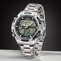 [Sport Wristwatch For Men] JOEFOX Men's Large Display Digital Watch - Stainless Steel Band, LED Backlight, 3ATM Waterproof, Chronograph, Alarm, Modern Sport Wristwatch For Men