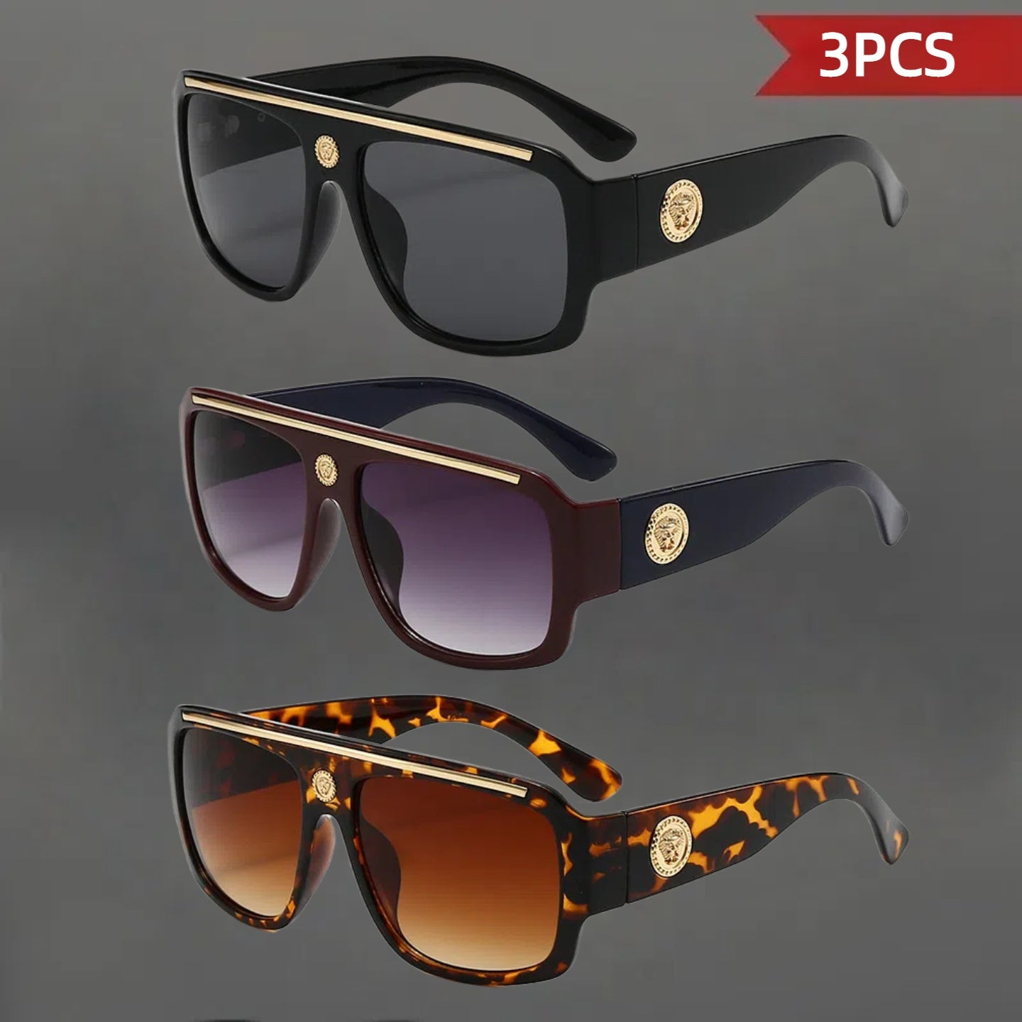 3pcs Retro Men'S, Lightweight Frame Polarized Glasses, Unisex, Suitable for Trips And Casual Wear, Ideal Holiday Gift