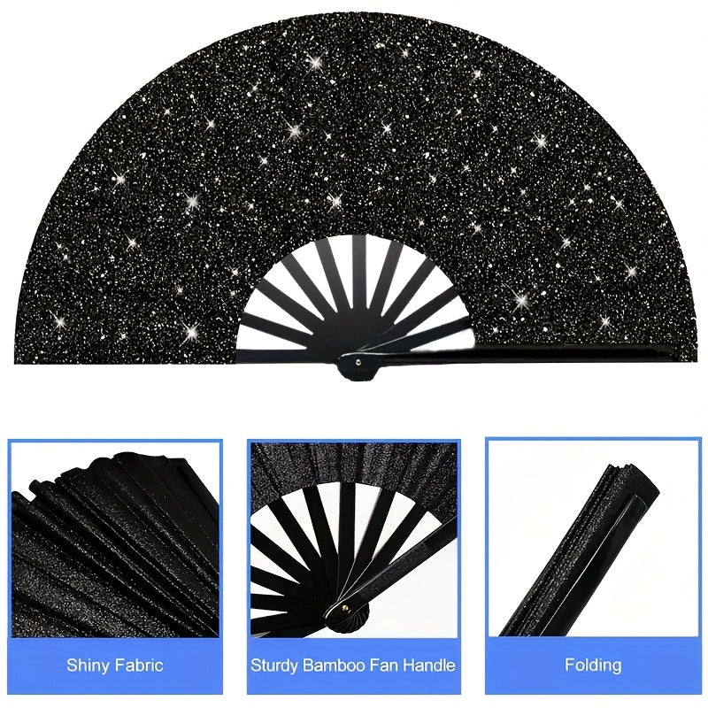 2pcs Glittering Hand Fans for Women, Large Party Style Folding Fans, Birthday Theme Performance & Festival Ball Gift, Group Lot