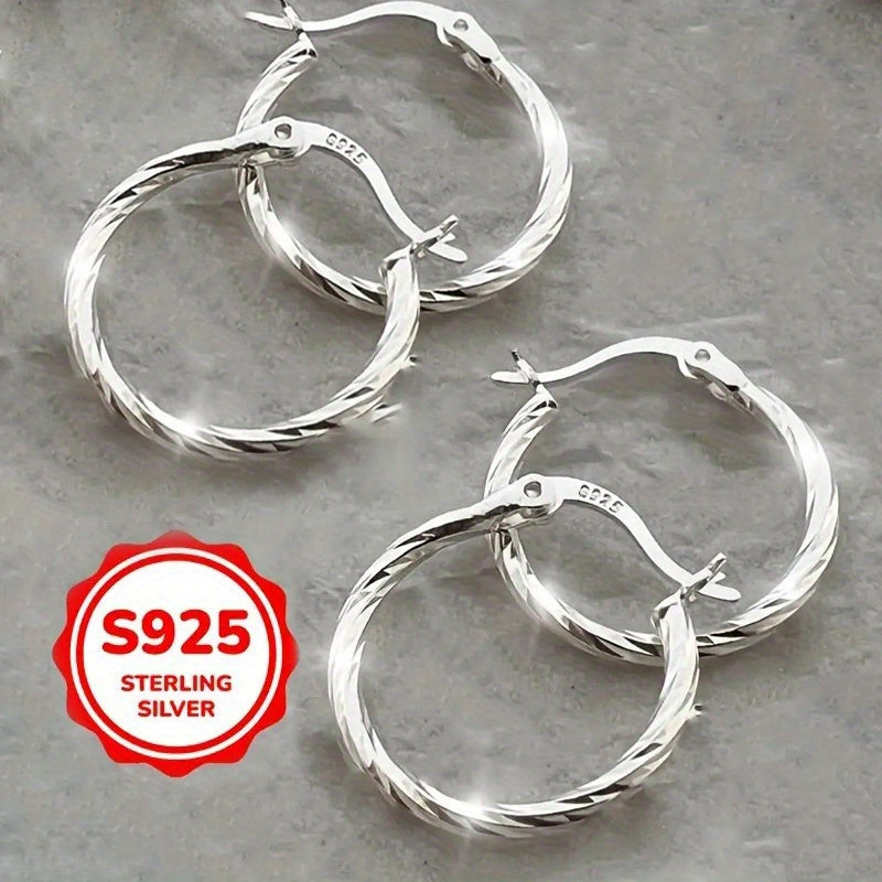 [Luxurious Geometric Earrings] 2 Pairs of S925 Silvery Earrings - Luxurious, Sexy, Classic Geometric Twist Design Jewelry, Perfect for Holiday Gifts, Great for Mothers, Sisters and Friends, Best for Christmas