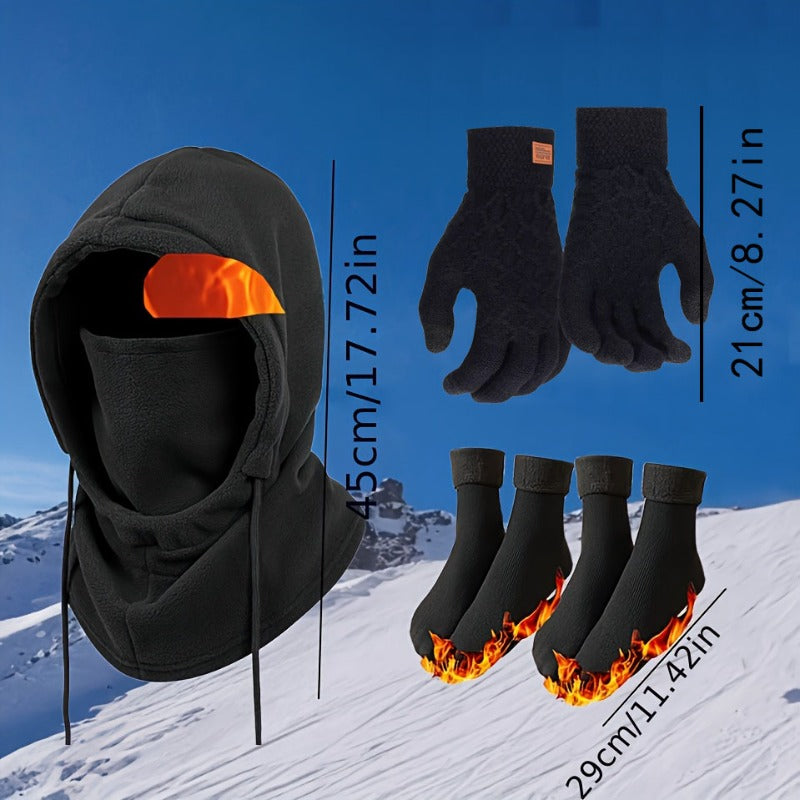 A complete set of winter hats, headwear, scarves, gloves and thermal socks | Outdoor skiing / cycling / daily commuting | Outdoor enthusiasts | Hat category | Winter warm headgear, outdoor windproof hats, full-face cold-proof hats