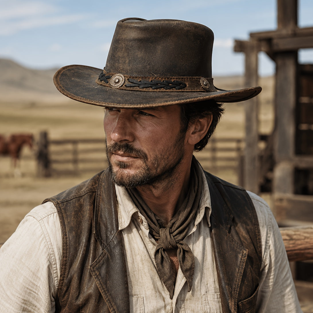 Genuine Leather Cowboy Hat for Men And Women, Designed for The Australian Outback with a Moldable Wide Brim in Aussie Style