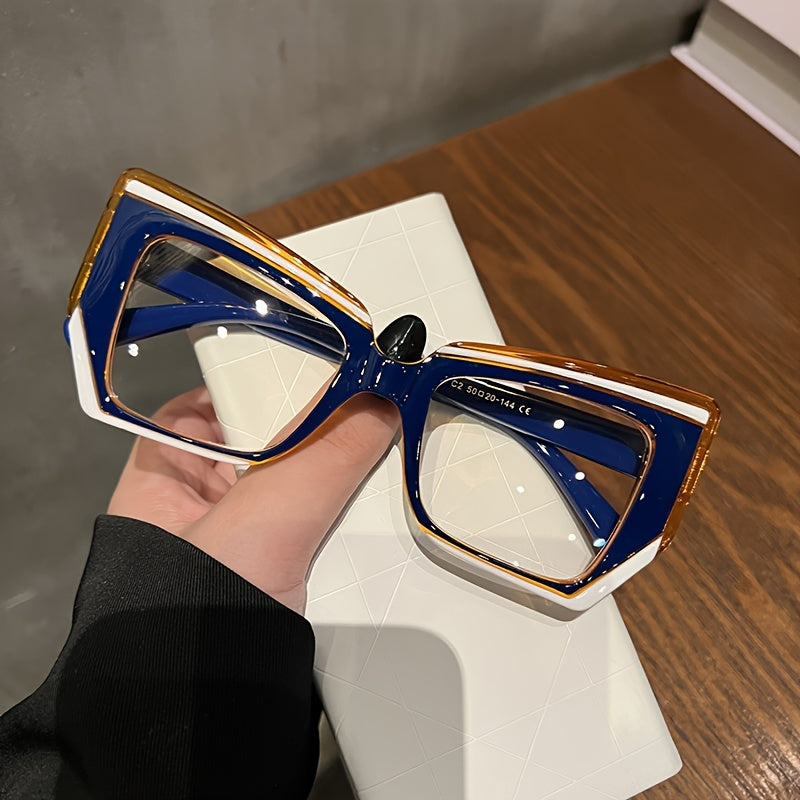 VIUIRNKA Women's Glasses, Trendy Cat Eye Frame with Transparent PC Lens, Blue Light Blocking Computer Glasses, Lightweight Color Block Fashion Eyewear with Case, Cool  Style, Quality Event Wear, Trending Holiday Gifts
