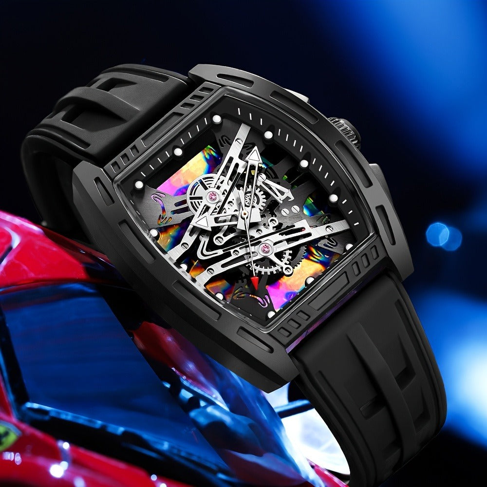 Relogio Masculino Top Brand Men'S Barrel Shape Watches, Luxury Male Quartz Wristwatch, Trendy Retro Style Watch For Man, Silicone Strap, Fashion Trend Men Business Watch, Holiday Birthday Gifts