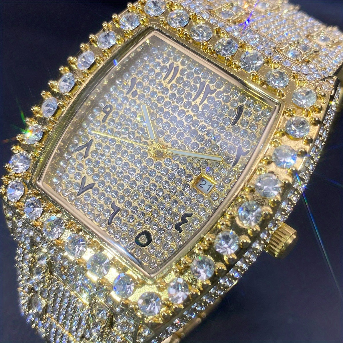 Classic Silvery Wine Barrel Shaped Dial Men's Luxury Brand Rhinestone Watch Original Ice Out Sparkling Party Clock for Women