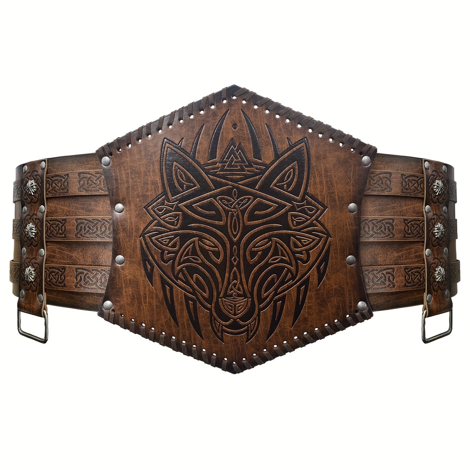 "Time Traveler" Men'S Viking-Inspired Wide Belt - Scandinavian Pu Leather With Unique Alloy Buckle For Halloween & Cosplay