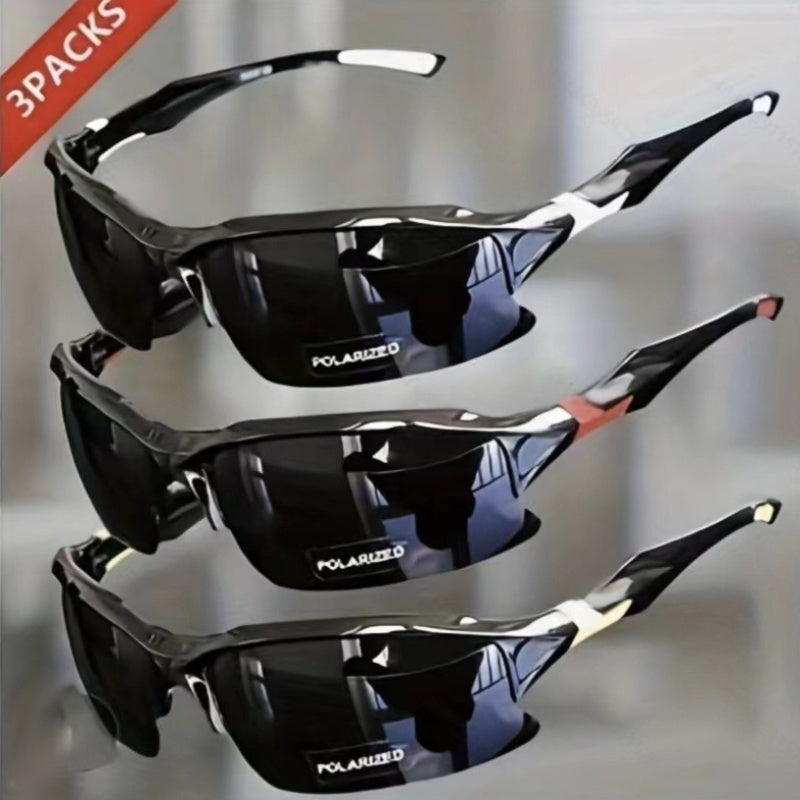 3pcs New Cross-Border Outdoor Sports, Skiing, Driving Half-Frame Sunglasses Men'S Running Fishing Sunglasses Sun Protection Lightweight Goggles
