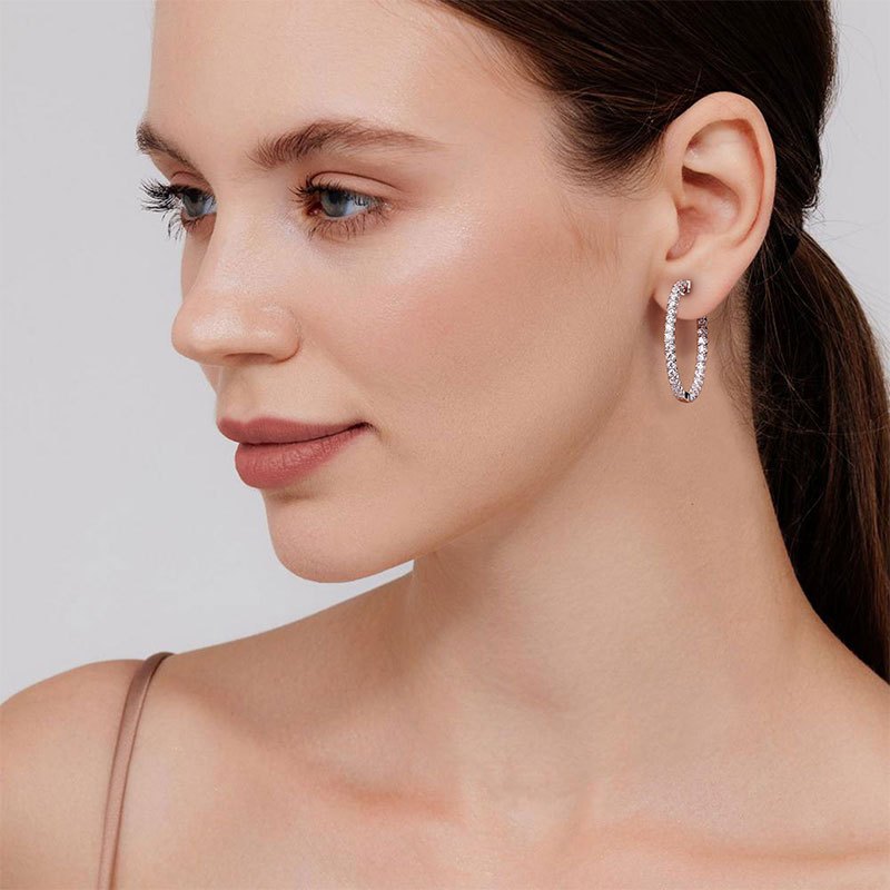 [Elegant Moissanite Earrings] Elegant Moissanite Hoop Earrings| 925 Silver, 2.2g Silver Weight, Anniversary Gift, Holiday Present, Total Weight Of The Product (6.48g)