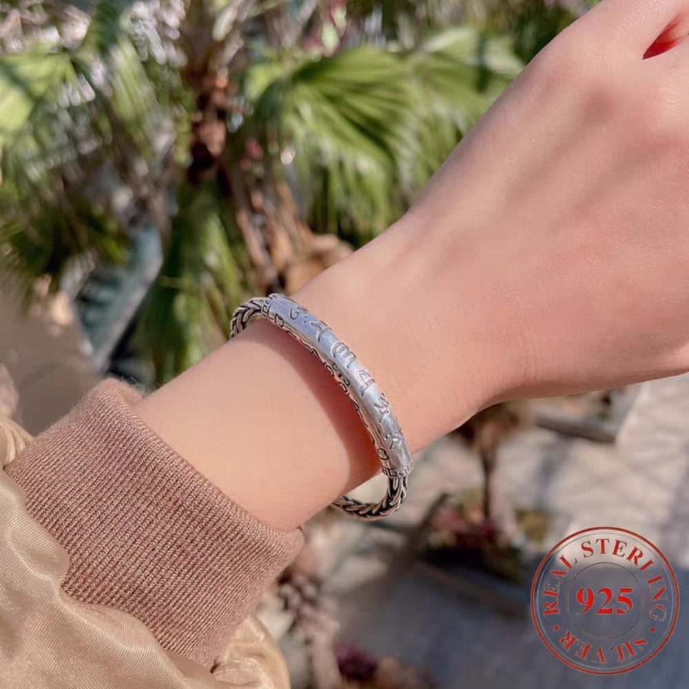 925 Sterling Silvery Silver Motto Bracelet, Six Character Motto, Retro Fashion, Simple And Elegant, Valentine's Day Gift