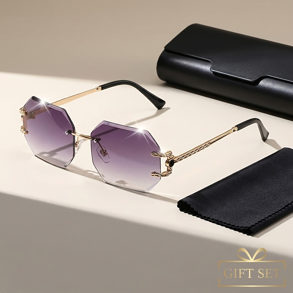 Fashionable Gradient Large-framed Women's Glasses with Borderless Polygonal Design, Suitable for Beaches and Parties, Featuring a Trendy Metal Frame