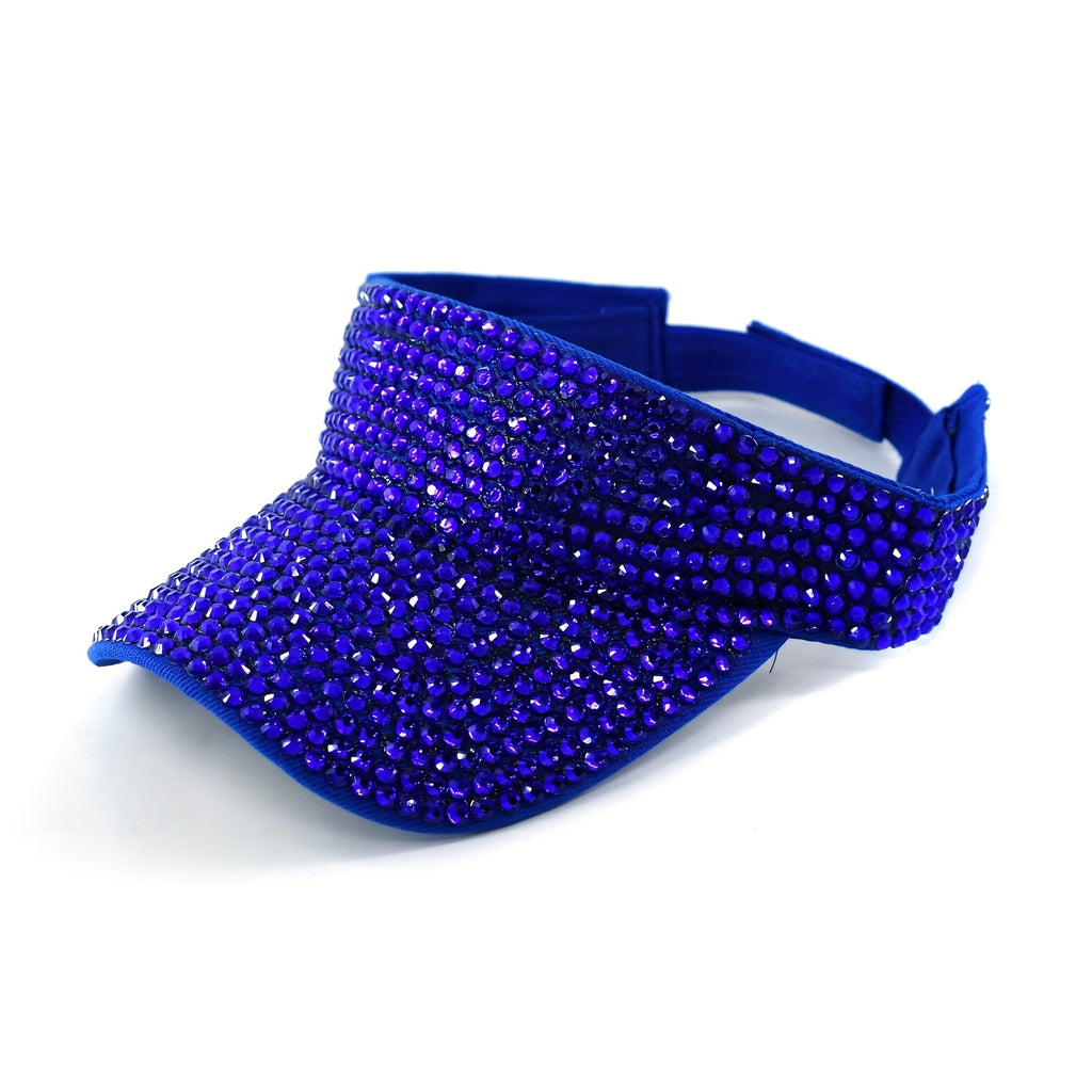 2025 New Arrival Women's Sparkling Rhinestone Visor Cap - Lightweight Elastic Fit Acrylic Baseball Cap for Outdoor Activities, Holiday Parties & Casual Wear, Multi-Color Options, Rhinestone Embellished Hat