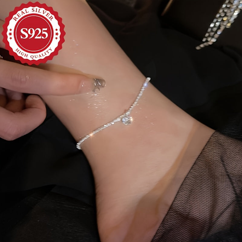 [Parties, Weddings] 925 Silver Lady Ultra-Fast Flash Moissanite Cabbage Ankle Chain, Suitable For Daily Wear, Parties, Weddings, Hypoallergenic, Total Weight Of The Product (1.3g)