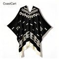 Men's Vintage-Style Warm Poncho - Geometric Pattern, Tassel Detail, Cozy Acrylic Shawl for Outdoor Adventures