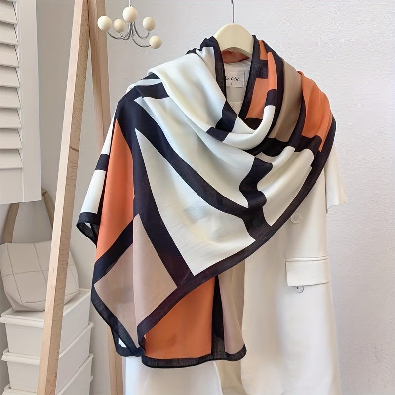 Stylish Women'S Color Block Scarf - Soft And Breathable Viscose Shawl with And Windproof Features, Ideal for Casual Outings And Travel, Featuring a Chic Geometric Design, Easy to Hand-Wash