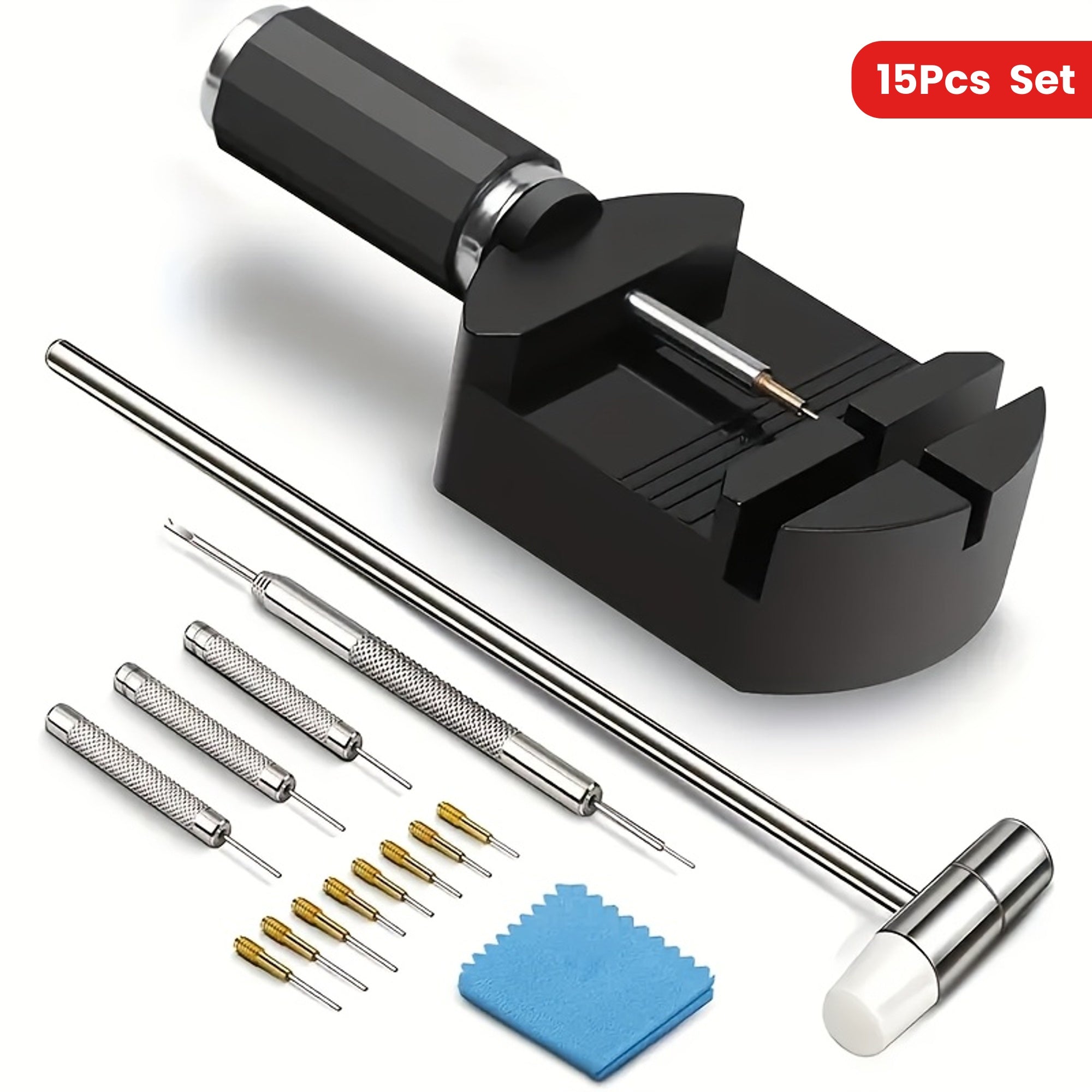15pcs Stainless Steel for watch Band Removal Tool Kit | Professional Tool with Plastic Base for Watch Band Pin Removal, Suitable for Adjustment and Repair, No Assembly Required