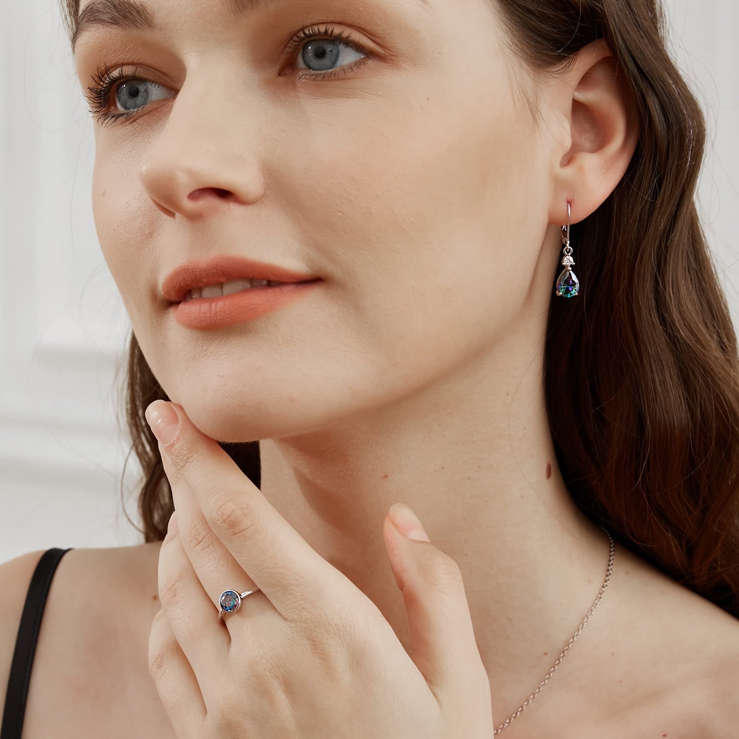 925 Sterling Silvery Created Rainbow Quartz CZ Teardrop Leverback Earrings Drop Dangly Gemstone Earings Hypoallergenic Birthday Jewelry Gifts for Women