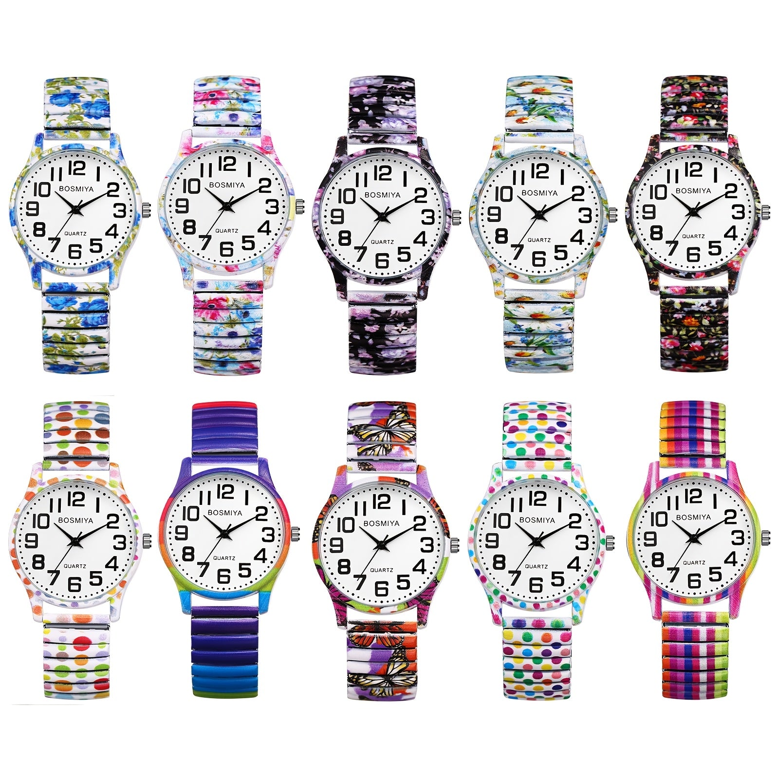 Women's Analog Quartz Elastic Watch, Teenager's Watch, Printed Stretch Stainless Steel Strap, Large Arabic Numerals Scale Dial, Clear And Easy to Read, Easy to Wear, Christmas Birthday Anniversary Gift, JEWELRYWE