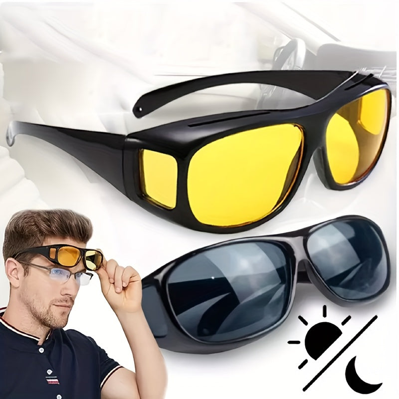 2pcs Set Night Vision Driving Glasses Full View Anti Glare for Men Women HD Day Night Use Sporty Eyewear