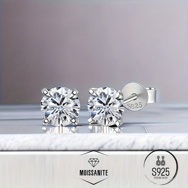 Elegant Moissanite Earrings For, Women, Men, 0.5/1/2Ct D Color VVS1 Clarity Brilliant Round Cut Moissanite, with S925 Sterling Silver 1.0/1.2/1.8G, Hand-Made Top-Tier Quality, Ideal Gifts for Wedding, Birthday, Mother, Daughter