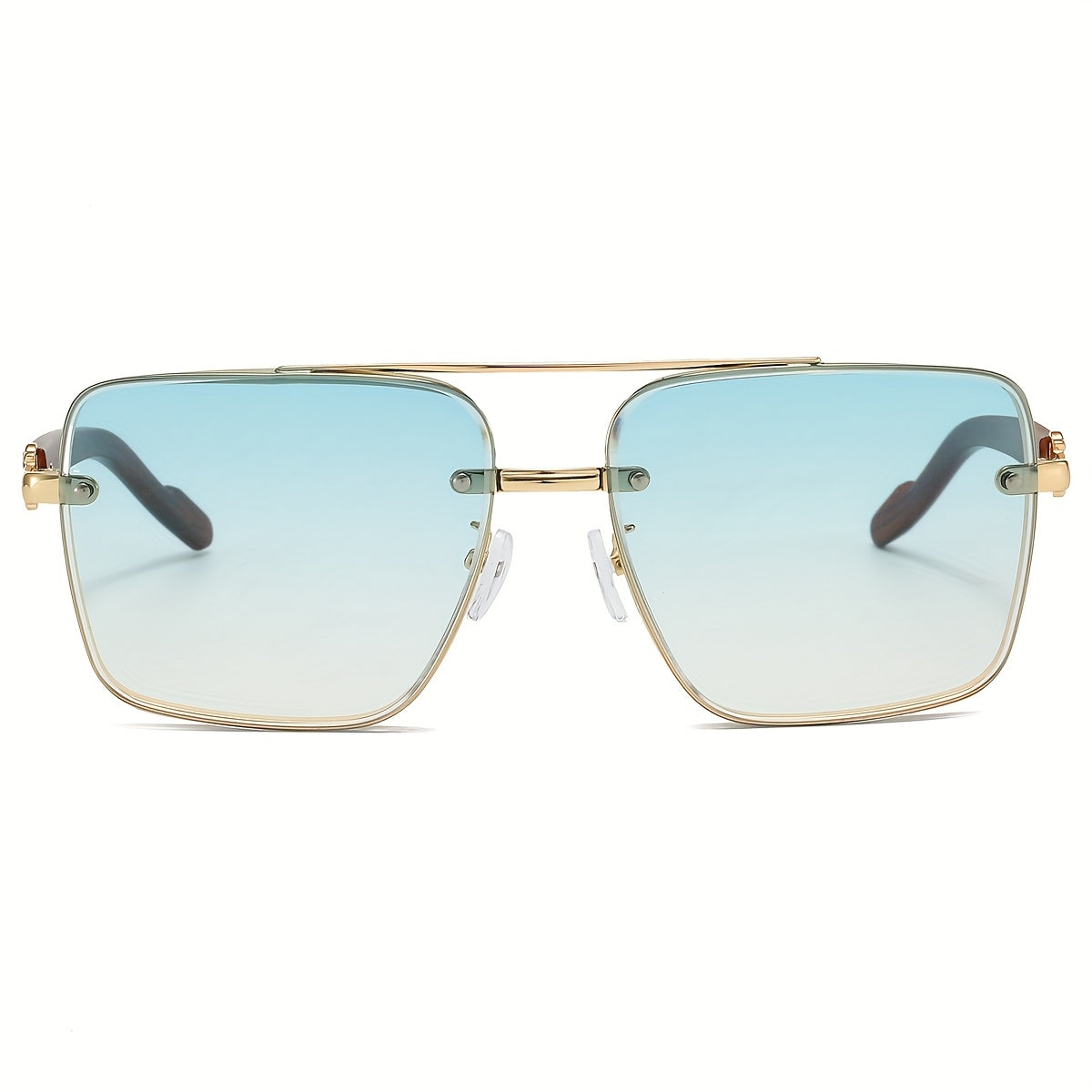 VIUIRNKA Women's Fashion Glasses, Unisex Square Fashion Frame with Unique Double Bridge Design, Vintage Wood Grain Texture, Light Luxury Style, Sun Protection, Suitable for Daily Wear, Driving, Travel, and Street Photography, Ideal for Various