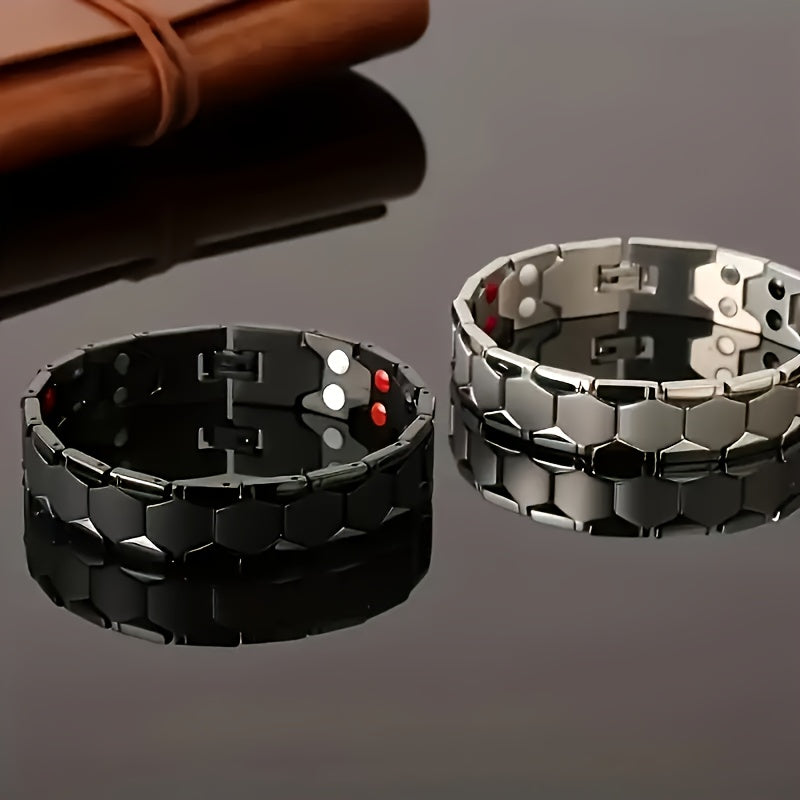 Men'S Titanium Alloy Hexagonal Wide Bracelet - Allergen-Free, Water-Resistant, Removable Wristband, Multi-Color Fashion Accessory Gift (For Christmas, Valentine'S Day, Father'S Day), Versatile Design, Secure Snap Ring