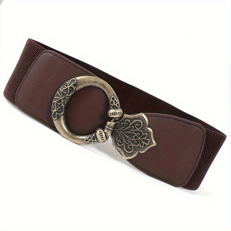 Women'S Retro Rivet Splicing Decorative Waist Cover with European And American Hollow Metal Wide Waist Belt