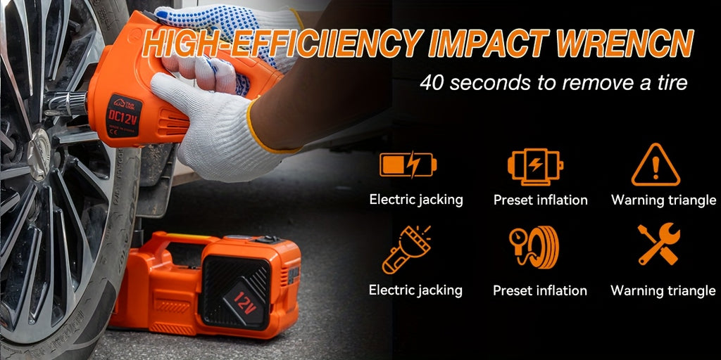5 Ton Electric Car Jack, Hydraulic Jack and Electric Impact Wrench, Portable Car Lift with Built-in Air Pump, Suitable for SUV MPV Car Truck, Tire Replacement Garage Maintenance, Emergency Maintenance