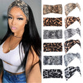 6pcs Boho Chic Leopard Print Wide Headbands for Women - Elastic Twist Knotted Turban Style with Bow Accent, Polyester Hair Accessories in Various Shades